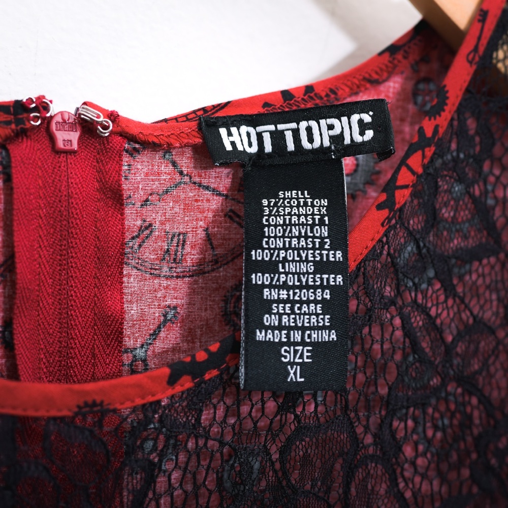 Whimisigoth Hot Topic Clock Lace Red Black Bright Dress XL - Picture 13 of 16
